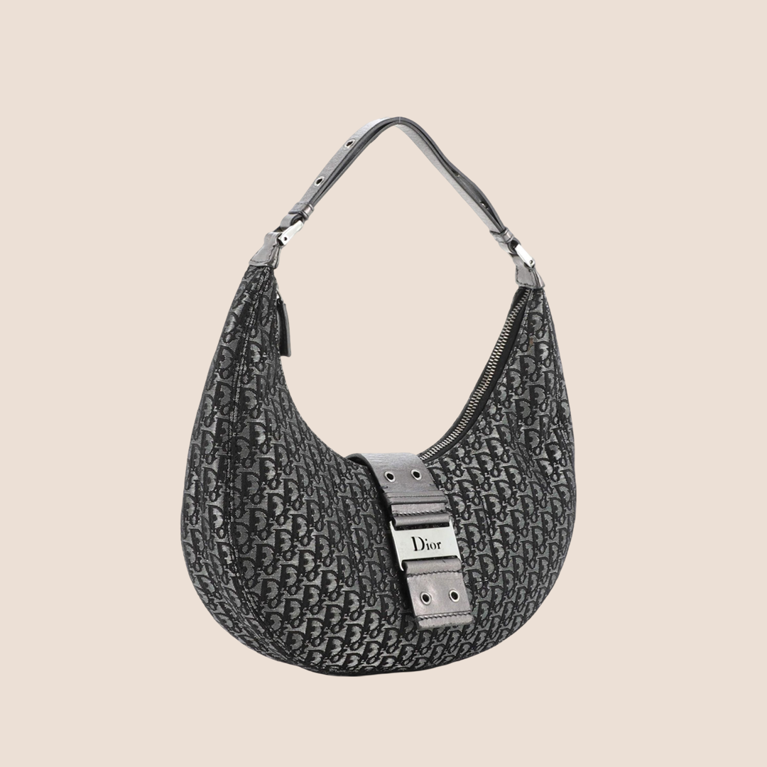 CHRISTIAN D1OR BLACK D1ORISSIMO METALLIC HALF MOON BAG