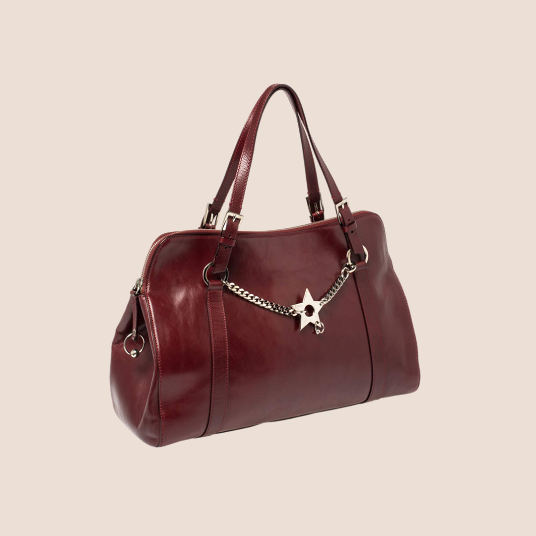 CHRISTIAN D1OR BURGUNDY LEATHER PIERCED HARDCORE TOTE BAG