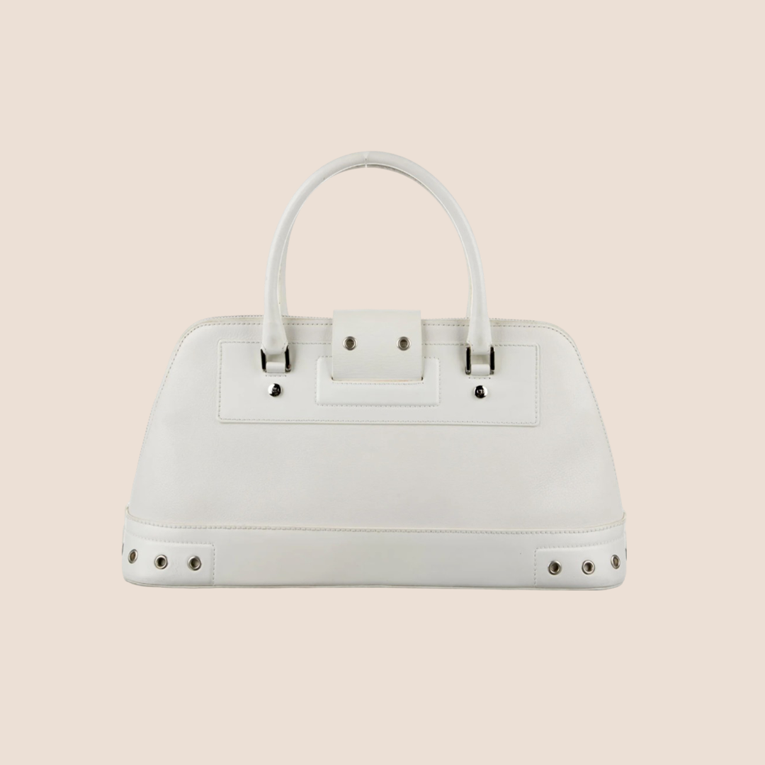 CHRISTIAN D1OR 2002 WHITE LEATHER STREET CHIC TOP HANDLE BAG