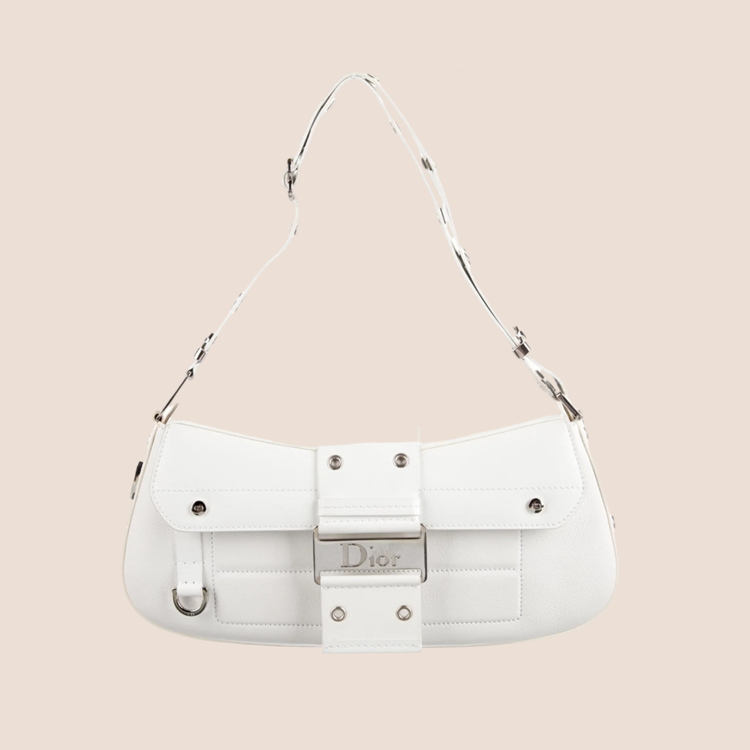 CHRISTIAN D1OR 2005 WHITE LEATHER STREET CHIC COLUMBUS BAG