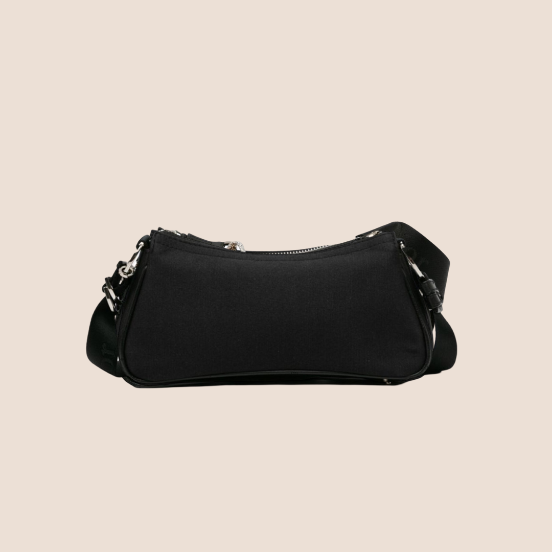 CHRISTIAN D1OR 2003 RHINESTONE EMBELLISHED BLACK CANVAS HARDCORE CROSSBODY BAG