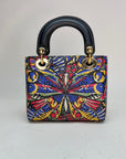 Butterfly Print Lady D1OR mini Multi-colour Top Handle Bag in Calfskin, Gold hardware