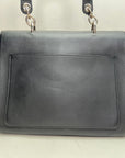 Be D1OR Flap Black Top Handle Bag in Calfskin, Silver hardware