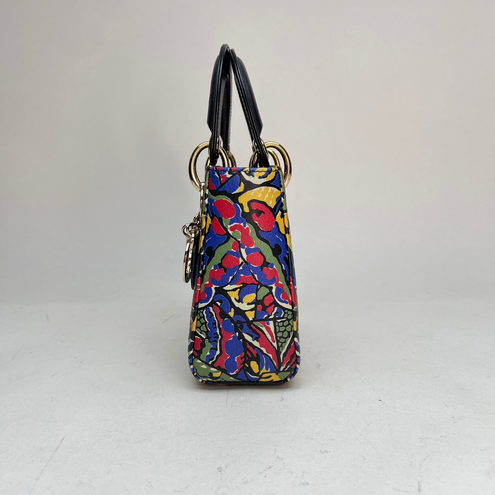 Butterfly Print Lady D1OR mini Multi-colour Top Handle Bag in Calfskin, Gold hardware