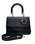 Be D1OR Flap Black Top Handle Bag in Calfskin, Silver hardware