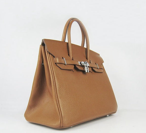 HMS Birkin 35cm Togo Leather Handbags Light Coffee Silver