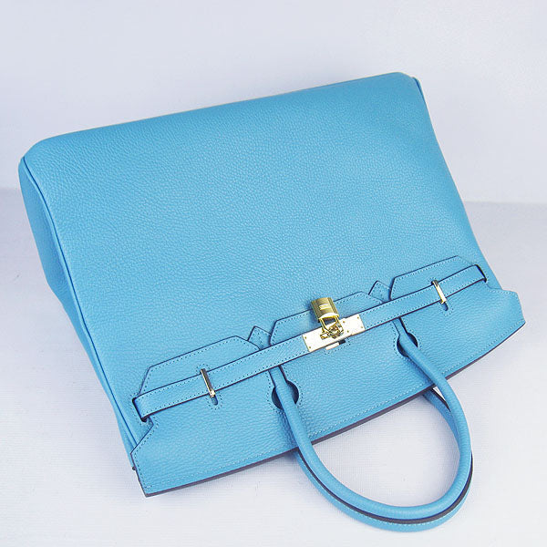 HMS Birkin 35cm Togo Leather Handbags 6099 Light Blue Golden