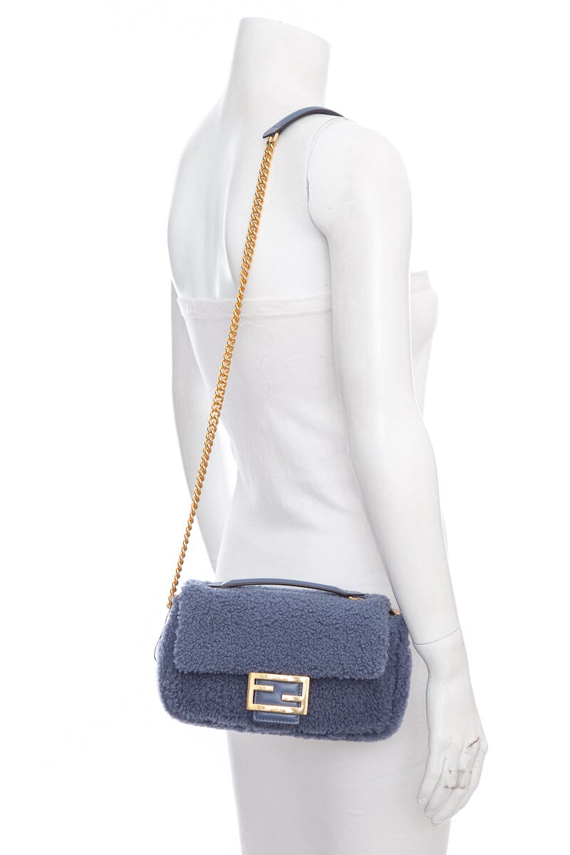 FNDI Blue Shearling Midi Cross-Body