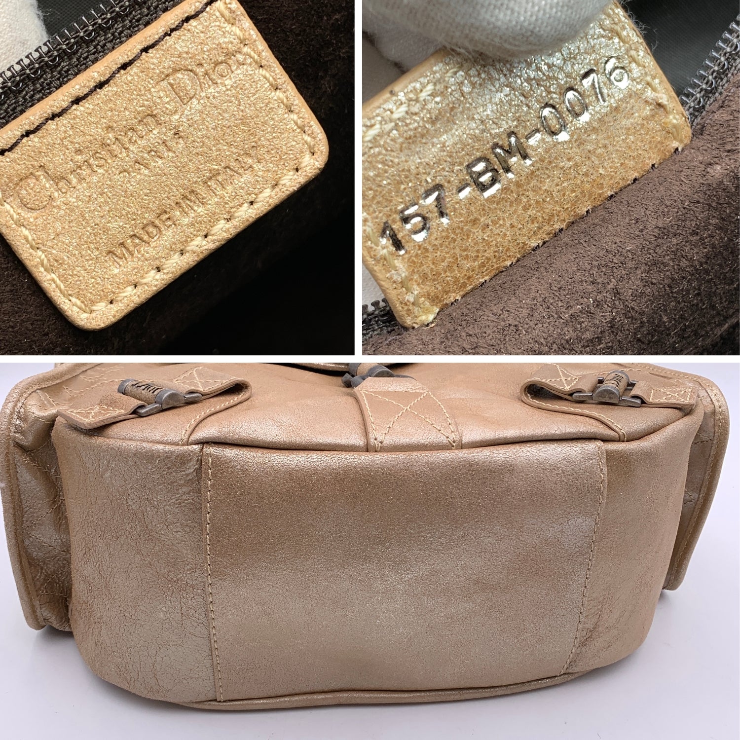 CHRISTIAN D1OR Beige Leather Rebelle Shoulder Bag Handbag