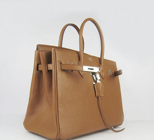 HMS Birkin 35cm Togo Leather Handbags Light Coffee Silver