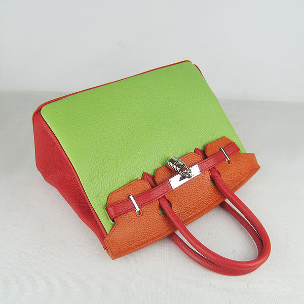 HMS Birkin 30cm Togo Leather Handbags Red/Orange/Green Silver
