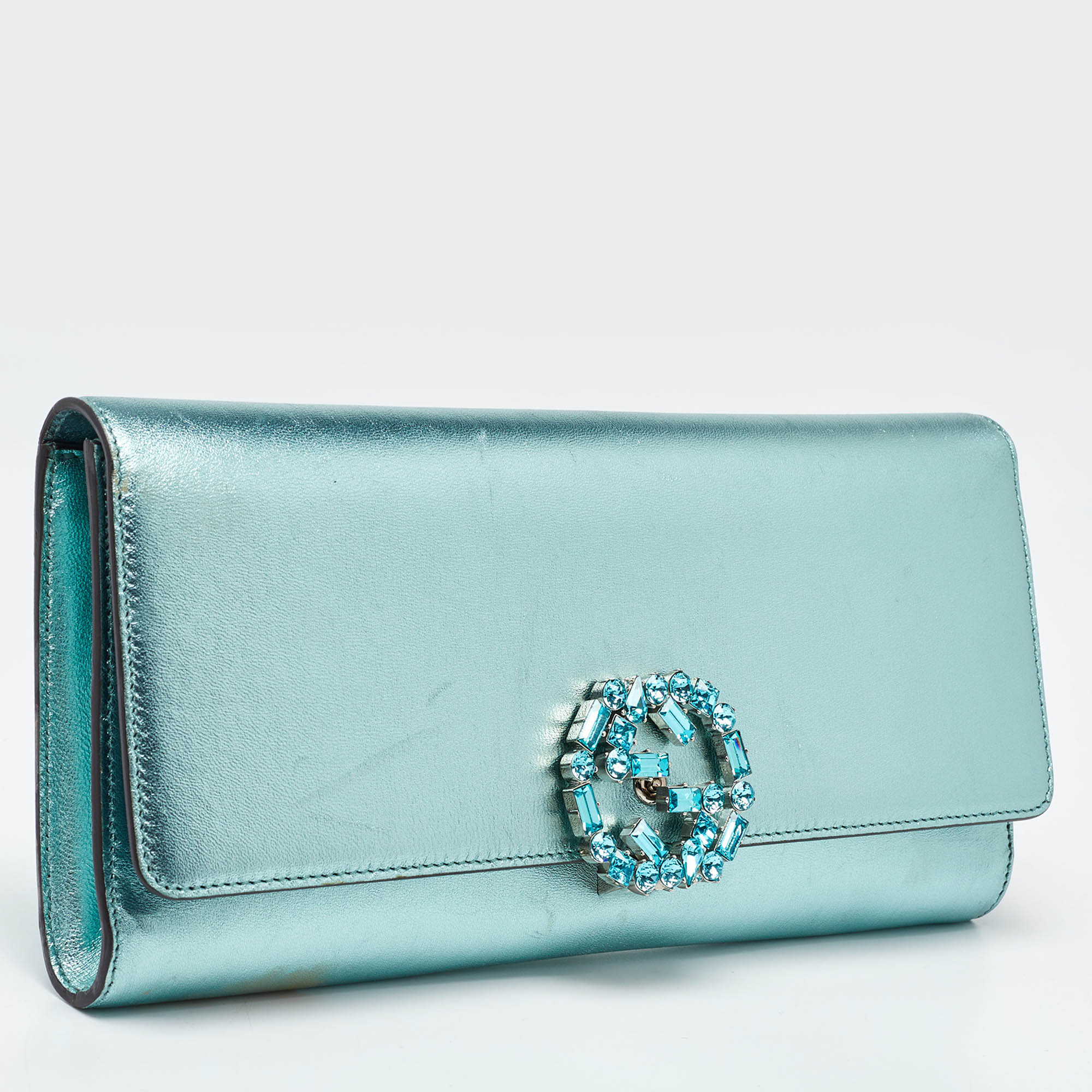 GCCI  Leather Crystal Interlocking G Broadway Clutch