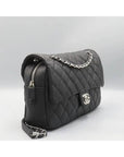 A67742 Black EASY CAVIAR Flap Silver COCO Logo Large Zip up Chain Shoulder Bag CH