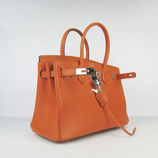 HMS Birkin 30cm Togo Leather Handbags Orange Silver