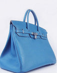 HMS Birkin 35cm Togo Leather Handbags 6099 Blue Silver