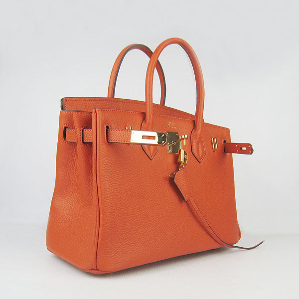 HMS Birkin 30cm Togo Leather Handbags Orange Golden