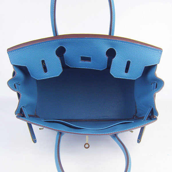 HMS Birkin 30cm Togo Leather Handbags Blue Golden