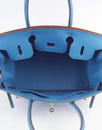 HMS Birkin 30cm Togo Leather Handbags Blue Golden