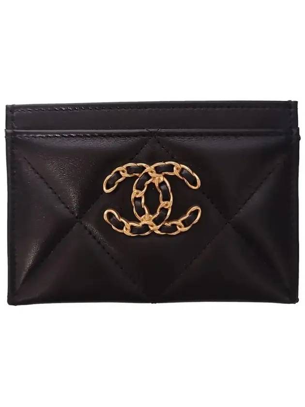 19 Gold Chain Logo Quilted Lambskin Card Wallet Black CH
