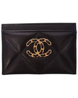 19 Gold Chain Logo Quilted Lambskin Card Wallet Black CH