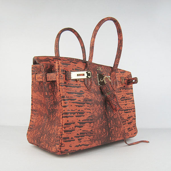 HMS Birkin 30cm Lizard Pattern Handbag 6088 Orange/Golden