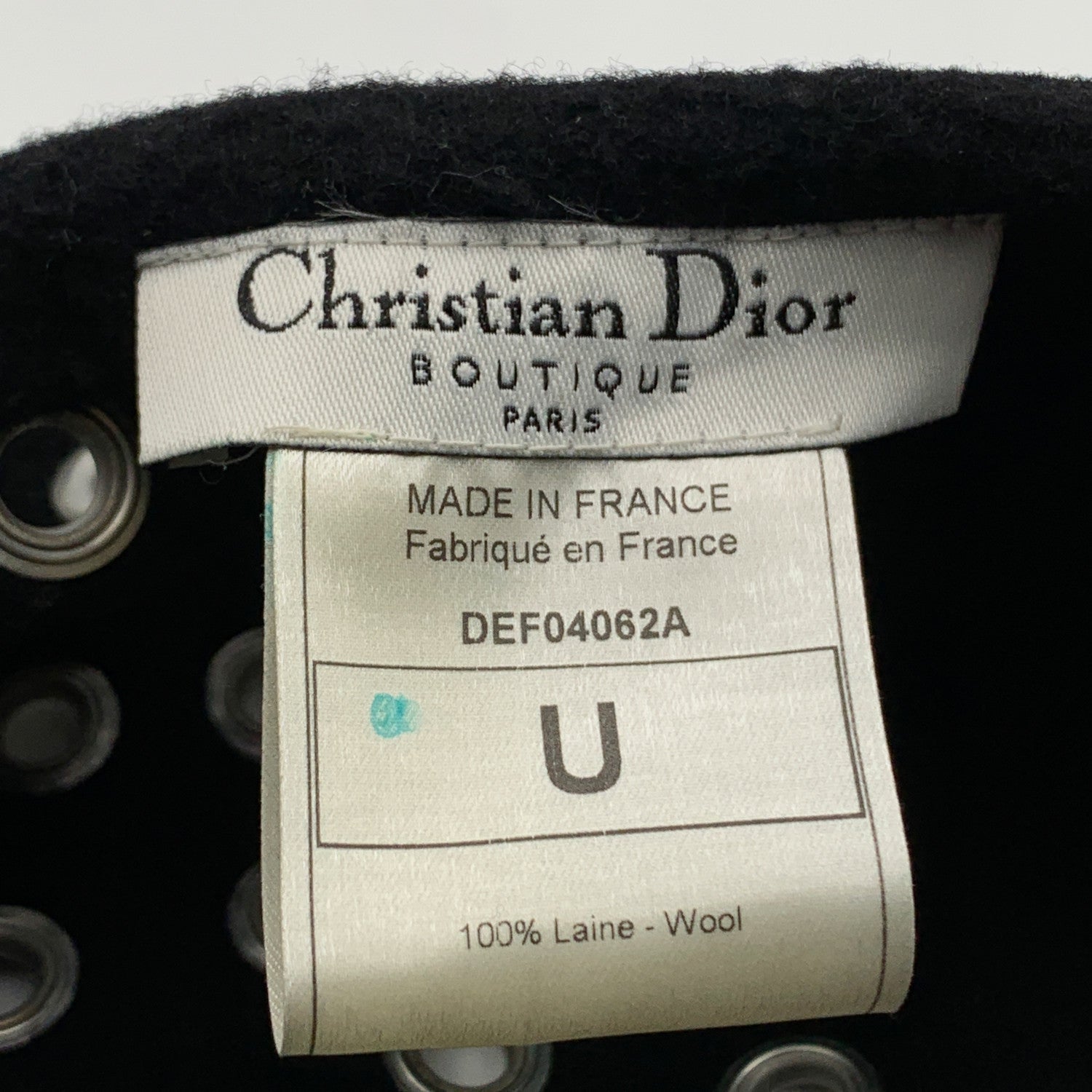 CHRISTIAN D1OR Black Wool Grommets Eyelets French Beret Hat