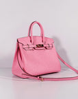 HMS Birkin 30cm Ostrich Leather With Strap Pink Gold