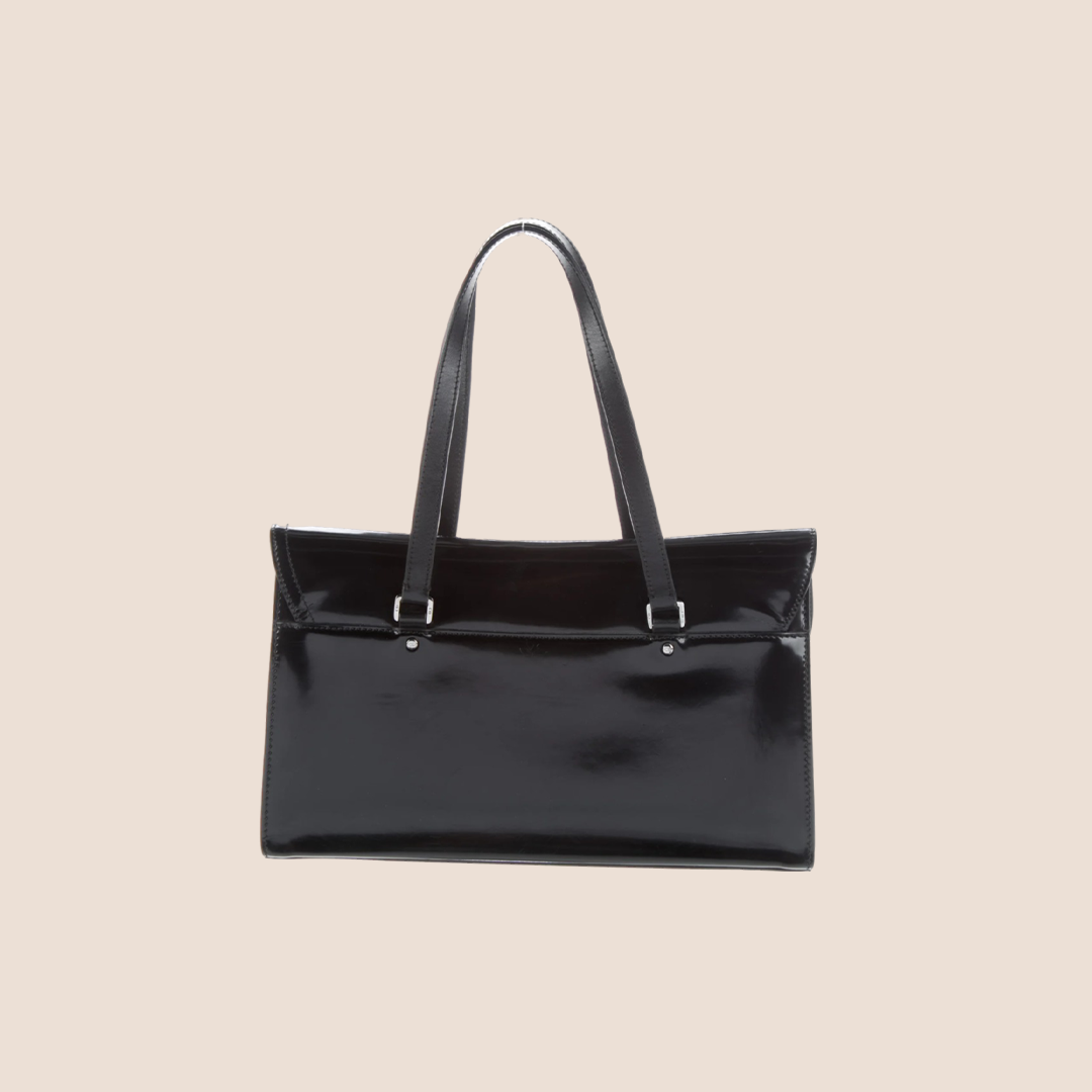 CHRISTIAN D1OR 2003 PATENT LEATHER BLACK FLAP SADDLE BAG