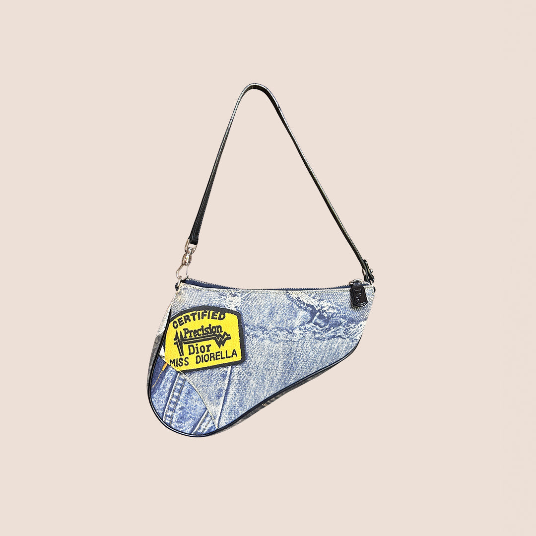 CHRISTIAN D1OR 2001 "MISS D1ORELLA" DENIM CANVAS MINI SADDLE BAG