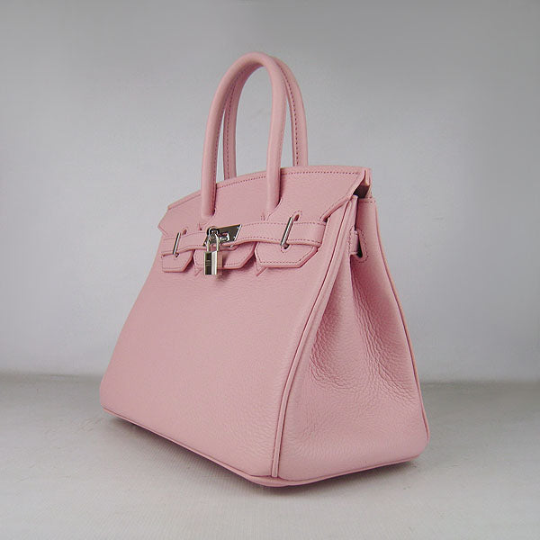 HMS Birkin 30cm Togo Leather Handbags Pink Silver
