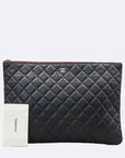 A82552 Black Classic Lambskin Silver Logo Large Clutch CH