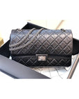 255 Chain Vintage Calfskin Ruthenium  Large Flap Shoulder Bag Black CH