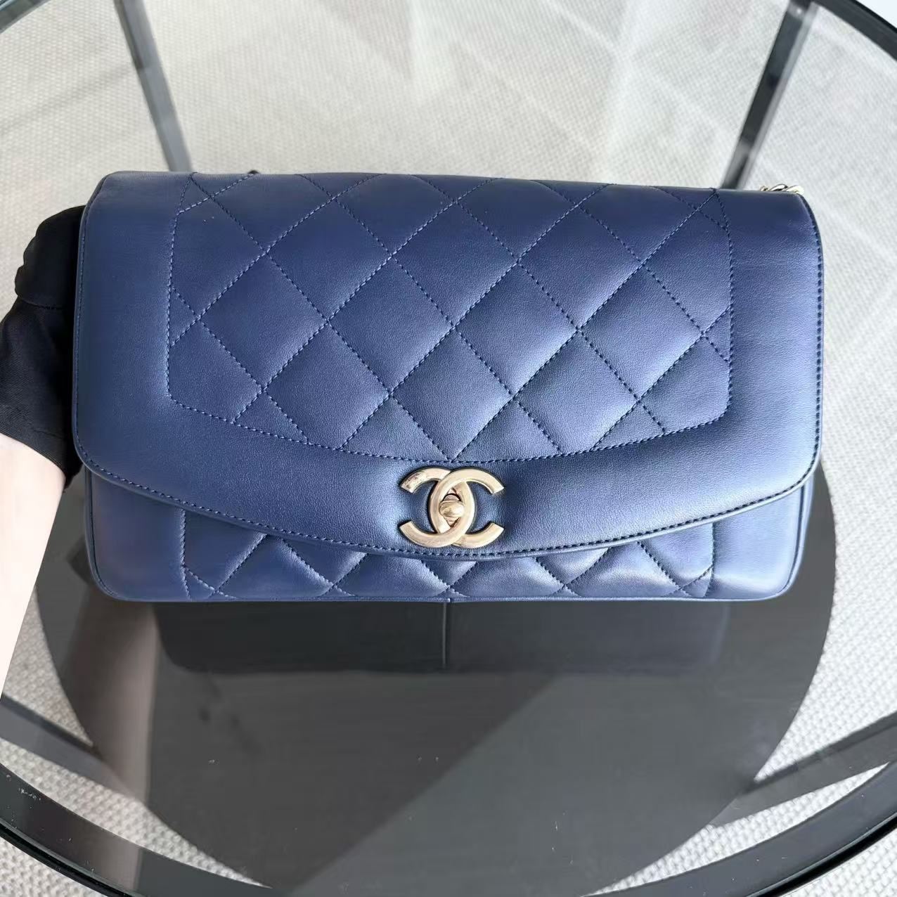 *Rare 2015 Re-issue* CH Diana - 28CM Quilted Lambskin Dark Blue Gold Hardware Series 20