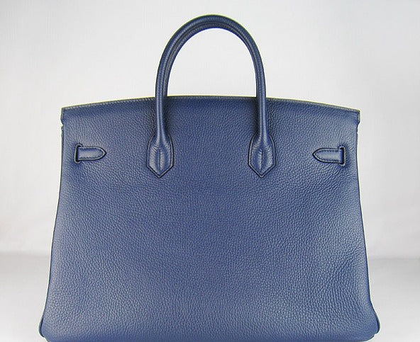 HMS Birkin 35cm Togo Leather Handbags 6099 Dark Blue Silver