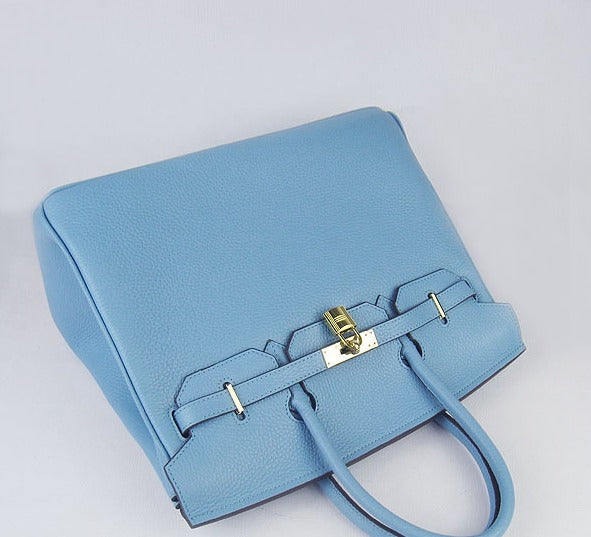 HMS Birkin 35cm Togo Leather Handbags Light Blue Golden