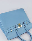 HMS Birkin 35cm Togo Leather Handbags Light Blue Golden
