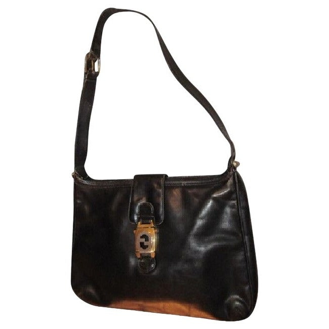 1950s GCCI Vintage Bluish Black Leather Jackie Hobo Bag