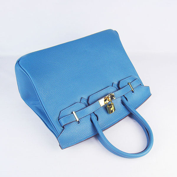 HMS Birkin 30cm Togo Leather Handbags Blue Golden