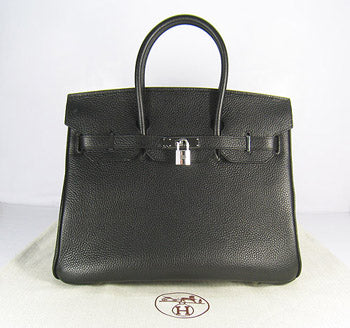 HMS Birkin 35cm Togo Leather Handbags Black Silver