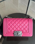 *Calfskin* CH Boy Small - Quilted Calfskin Boy Pink Ruthenium Silver Hardware Series 26