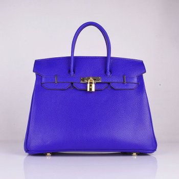 HMS Birkin 35cm Togo Leather Handbags Electric Blue Golden