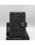 A50087 Black Lambskin Camellia Embossed Zip up Medium Wallet CH