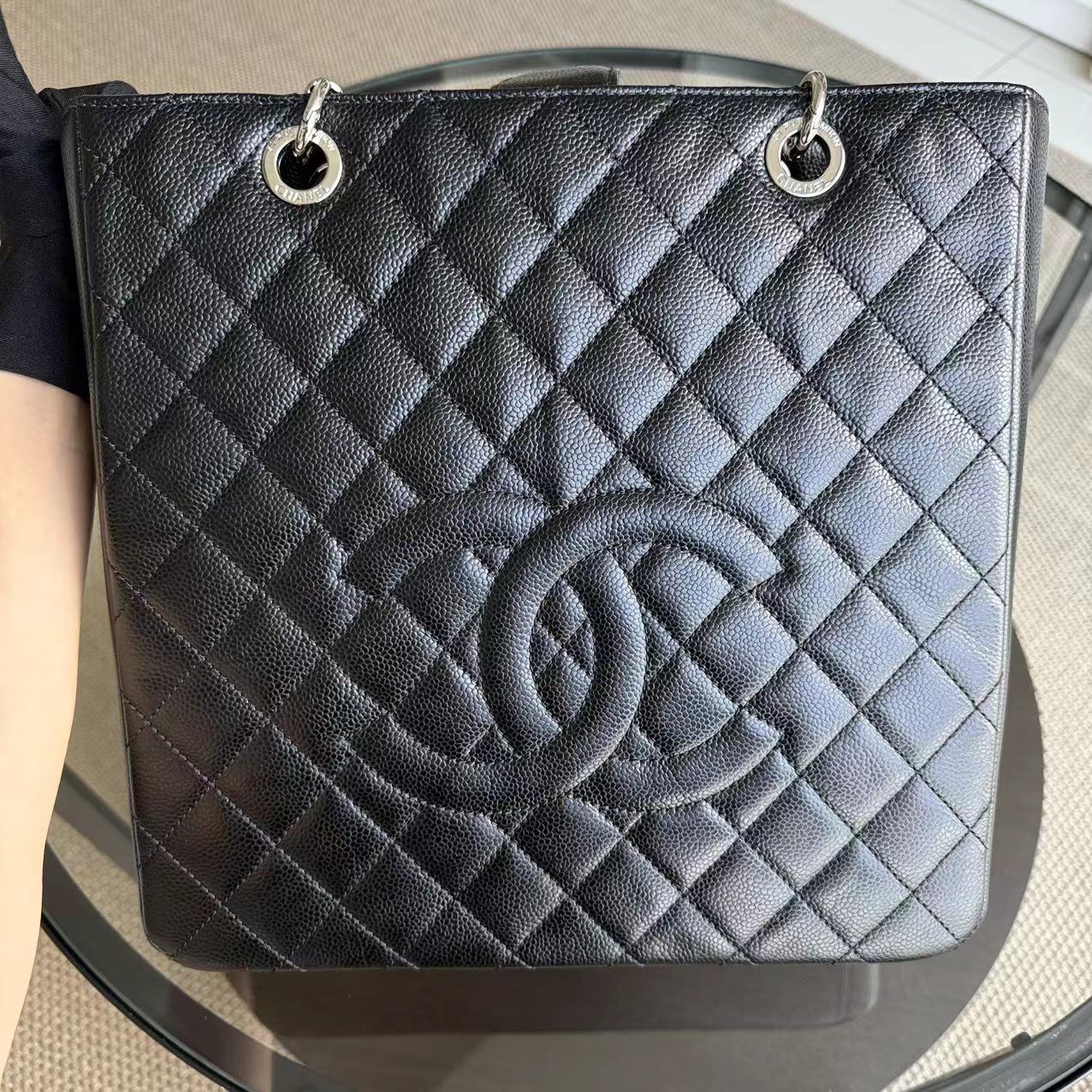 *Rare XL Size* CH PST Petite Shopping Tote - XL Caviar Large Quilted Black Gold Hardware Series 16