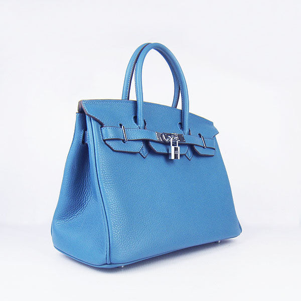 HMS Birkin 30cm Togo Leather Handbags Blue Silver