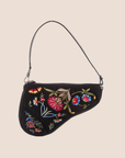 CHRISTIAN D1OR 2002 FLORAL EMBROIDERED BLACK MINI SADDLE BAG