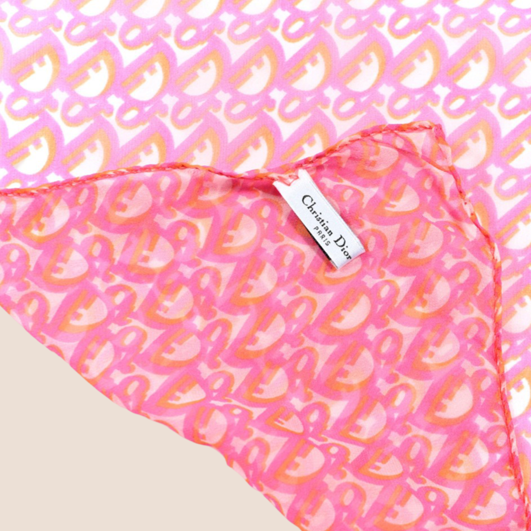 CHRISTIAN D1OR 00s PINK OBLIQUE SILK SCARF