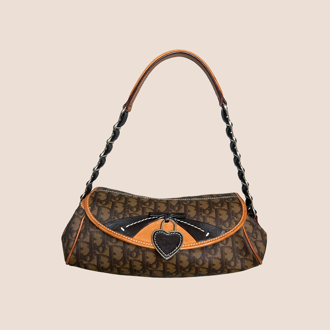 CHRISTIAN D1OR BROWN TROTTER ROMANTIQUE BAGUETTE BAG