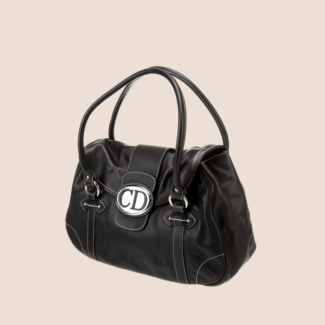 CHRISTIAN D1OR 2006 BLACK CD SAINT GERMAIN FLAP BAG