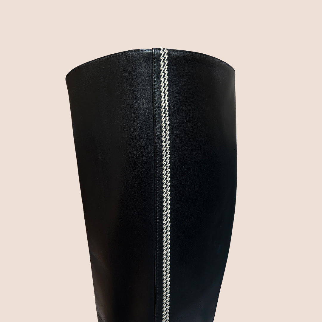 CHRISTIAN D1OR 2005 CD STITCH BLACK LEATHER BOOTS