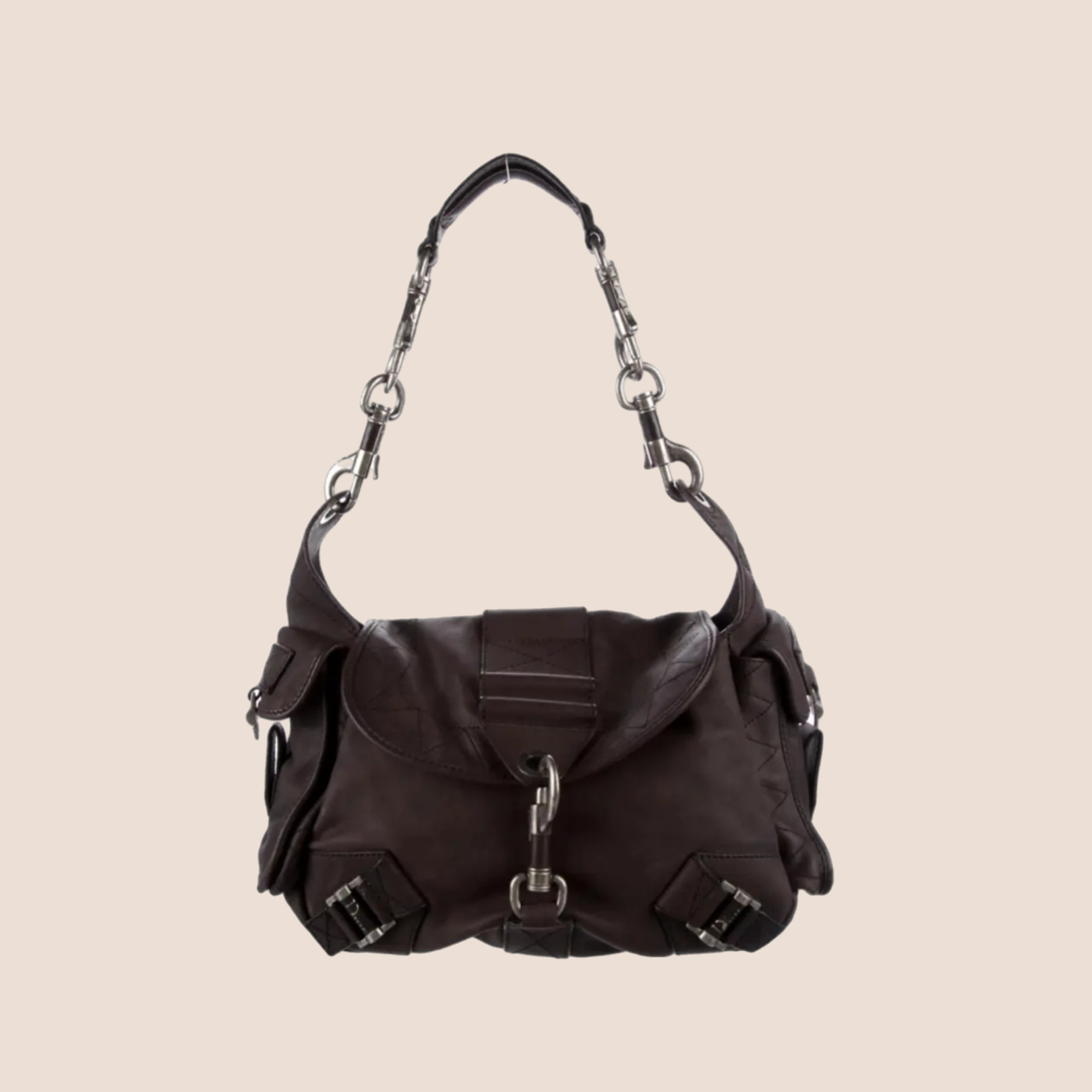 CHRISTIAN D1OR 2006 BLACK LEATHER REBELLE BAG